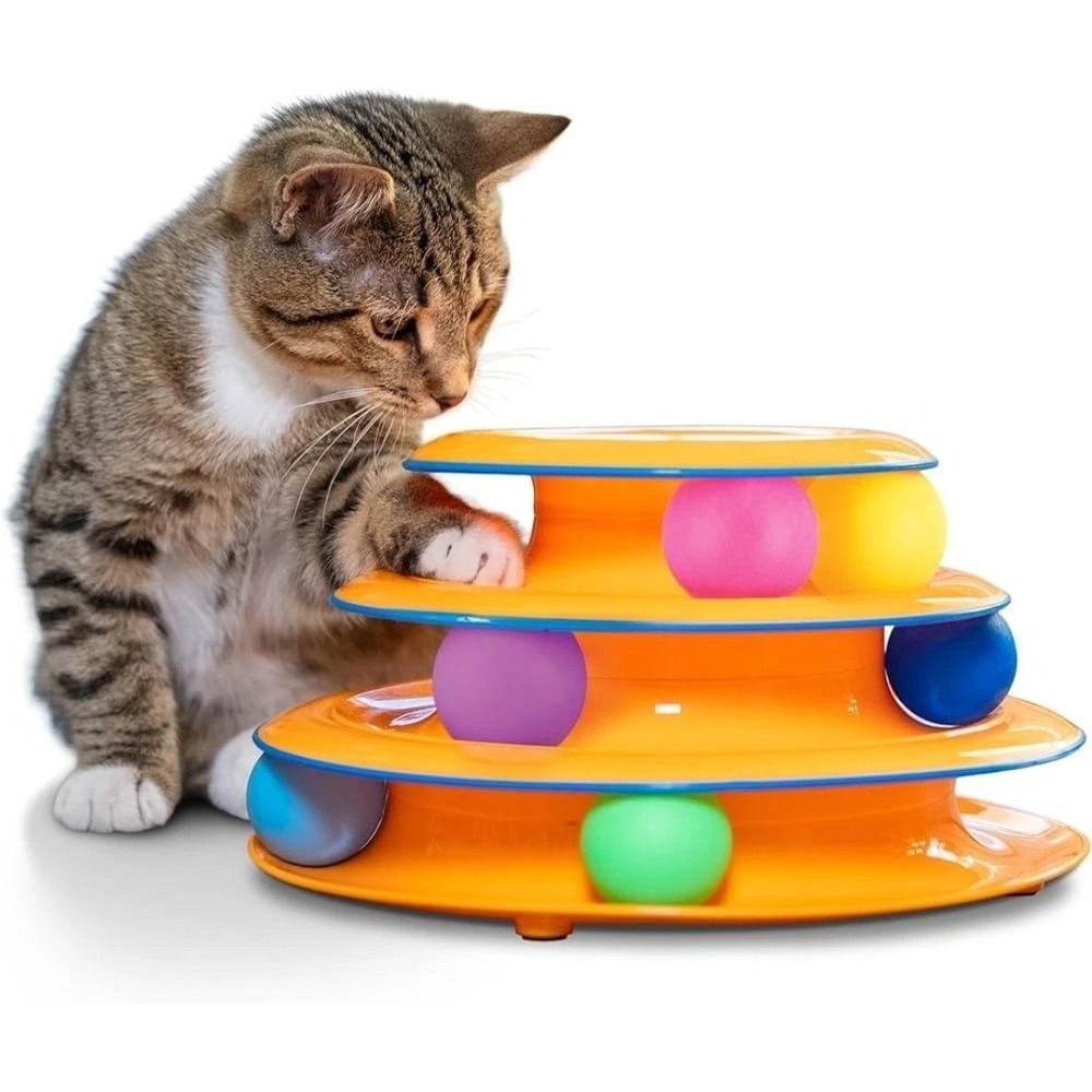 Catstages Tower‎ of Tracks Cat Toy OS Orange New Interactive 3 Level 6 Balls